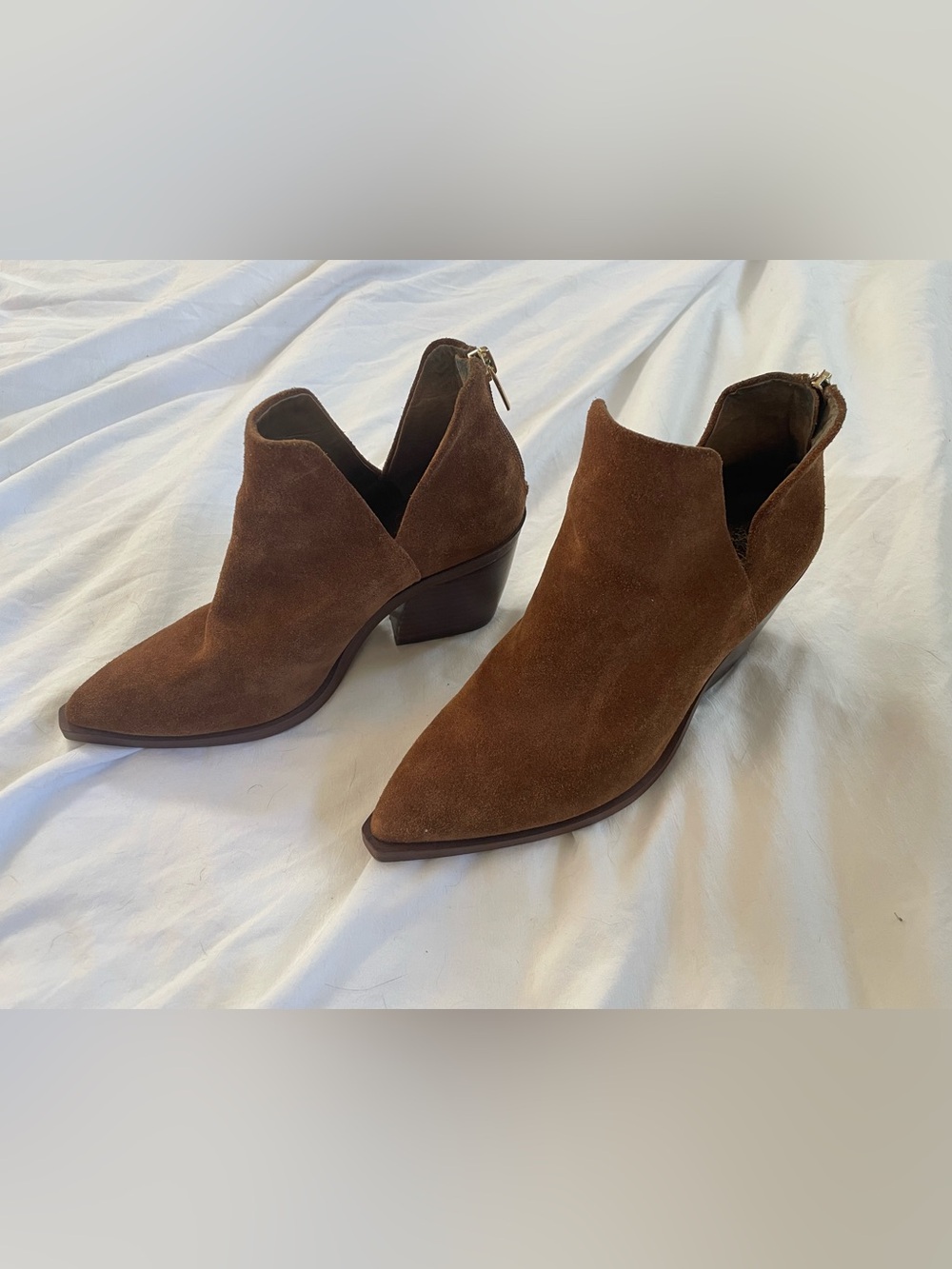 Vince Camuto Chestnut Suede Pointed-Toe Ankle Booties
